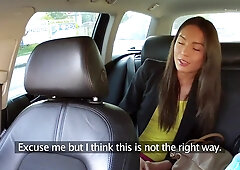 Horny Brunette Fucks Cabbie To Make Her Flight On Time - Reality Car Sex
