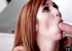 Lauren Phillips waits for her lover in a fleshly red costume. A hawt and enormous session ensues when that guy returns home as her large melons bounce