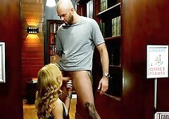 Cute and gorgeous Tbabe Ariel Demure is duty in library and Cliff Jensen arrives and lets her mouth his angry rod