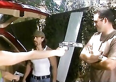 Stud ploughs hawt blond broad against tree.