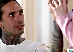 Busty tbabe Mimi Oh deepthroats and anal bareback by stepbro