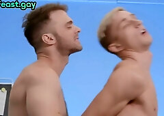 Powerful straight man throat fucks a skinny gay