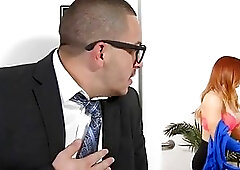 Gorgeous, red haired woman, Dani Jensen got down and dirty with her boss, in the office