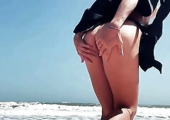 Teen Hotty Public Masturbates on a Naked Beach, fondles Feet, and Stud jerks off Dong and Cums