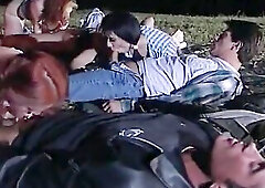 A sexually excited blond and her girlfriends get pounded hard by males in the darksome night, featuring intensive poses like doggy and cowgirl that le