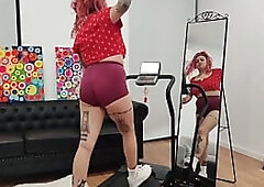 TREADMILL OVERWEIGHT ANGEL EXERSICES SHORT TIGHTS LARGE BUTT