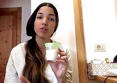 Passionate young Latina Angela lactates from her nipples