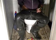 nlboots - dark (fav) boots and rubber trousers on latrine