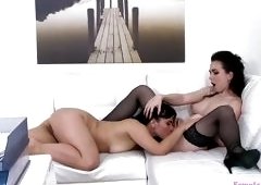 European Female Agent Opens Her Legs For Some Cunnilingus