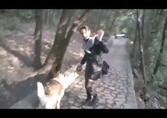 This amateur teen went for a walk in a park She sucks random stranger and lets him fuck her from behind, she even eats his cum