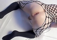 sissy fists her ass and takes 2 huge dildos at once