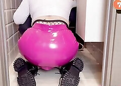 Breasty Large-Assed Floozy Gets Drilled Hard in a Public Restroom at a Restaurant