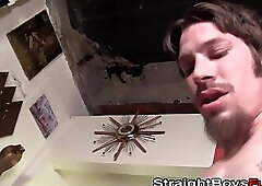 Redhead babe doggystyle fucked after blowjob in threesome