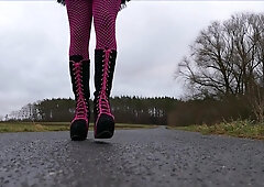 Rubberdoll Monique - Dressed In my doofy lady footwear outside