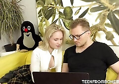 This jock raising tiny golden-haired with good melons was at the living room just for a little relax but ended up scrubbing some immodest penis instea