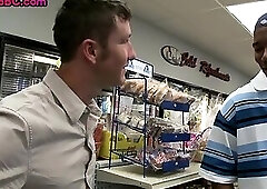 Black stud fucked by IR stud in public store till cumshot