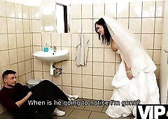 VIP4K. Being locked in the baths, hawt bride doesnt lose time and seduces random dude