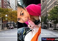 Public POV blowjob in a car by horny and busty Asian MILF slut