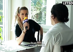 Blonde German Milf Interviews Him At The Table... Then She Starts Begging For His Cock - Sexy Susi