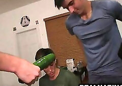 Frat boy hunk getting his asshole toyed with some fruit