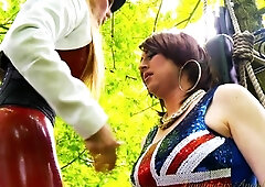 Amateur cutie touches herself outdoors