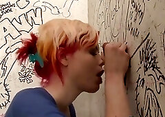 Blonde pounded after sucking shemale off through a glory hole