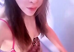 Asian tgirl fucks blonde love doll mouth and cum