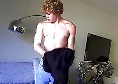 Young Curly-Haired Blond Stud Jacks Off