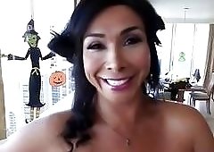 Sweet looking trans hottie readies her butthole for intense drilling