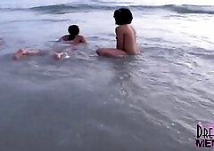 3 Honeys Make Out and Get Topless at a Public Beach