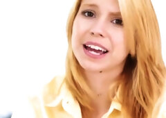 Blonde teen with small tits rides and oralizes tattooed man in sunlit room