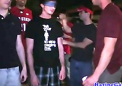 College plebs jerking dick outdoors for frat