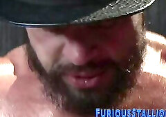 Muscled tattooed bears suck gloryhole dongs