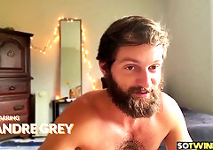 Bearded man Andre Grey frigs his fuck hole and milks gonzo