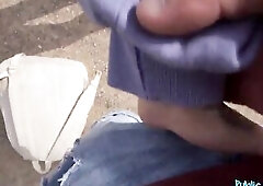 Cute Italian Pulls White BELT to one Side for My LARGE PENIS - Public Agent