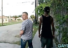 Black gay fucks white pal