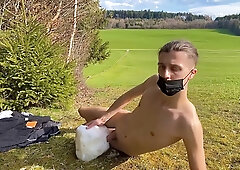 Outdoor Public Masturbation In The Snow - Almost Got Caught By Cars
