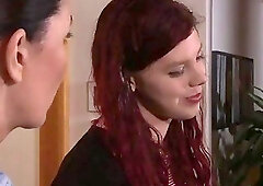 Redhead teen shemale enjoys in a crazy threesome sex