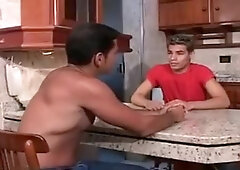 Tan chicanos get hot and horny and fuck right in the kitchen