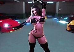 Curvy milf Rosanna in tight black outfit posing solo in parking lot