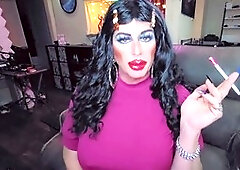 Sissy transformed with heavy makeup and feminization