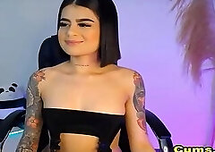 Short Hair Tattooed Babe Get Strip And Fingering Her Clit