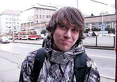 Shaggy-haired skater boi type takes a facial after anal