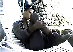 Aroused Guy In Uniform Outdoor Wanking