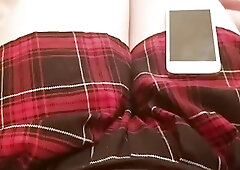 Sheamle in cute skirt with glasses gets ridden by friend