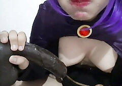 Large Titties Sissy Whore Raven Eating Cum after Giving a Oral pleasure to a Large Ebony Sex-toy