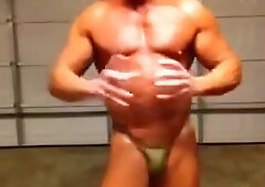 Muscle Step daddy, Steve Shelton! Hot man in tiny posing trunks! Green is so hot