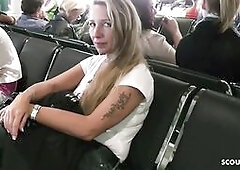 German MILF Flash Huge Tits in Plane and Ride on Holiday