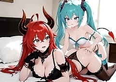 Adult dream content insert a futuristic world. Adult cuties and advanced robots combine in visual scenes with gamer and sci-fi aesthetics, inspired by