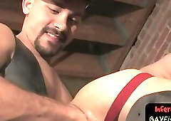 Hot gay stud jams his fist into butthole